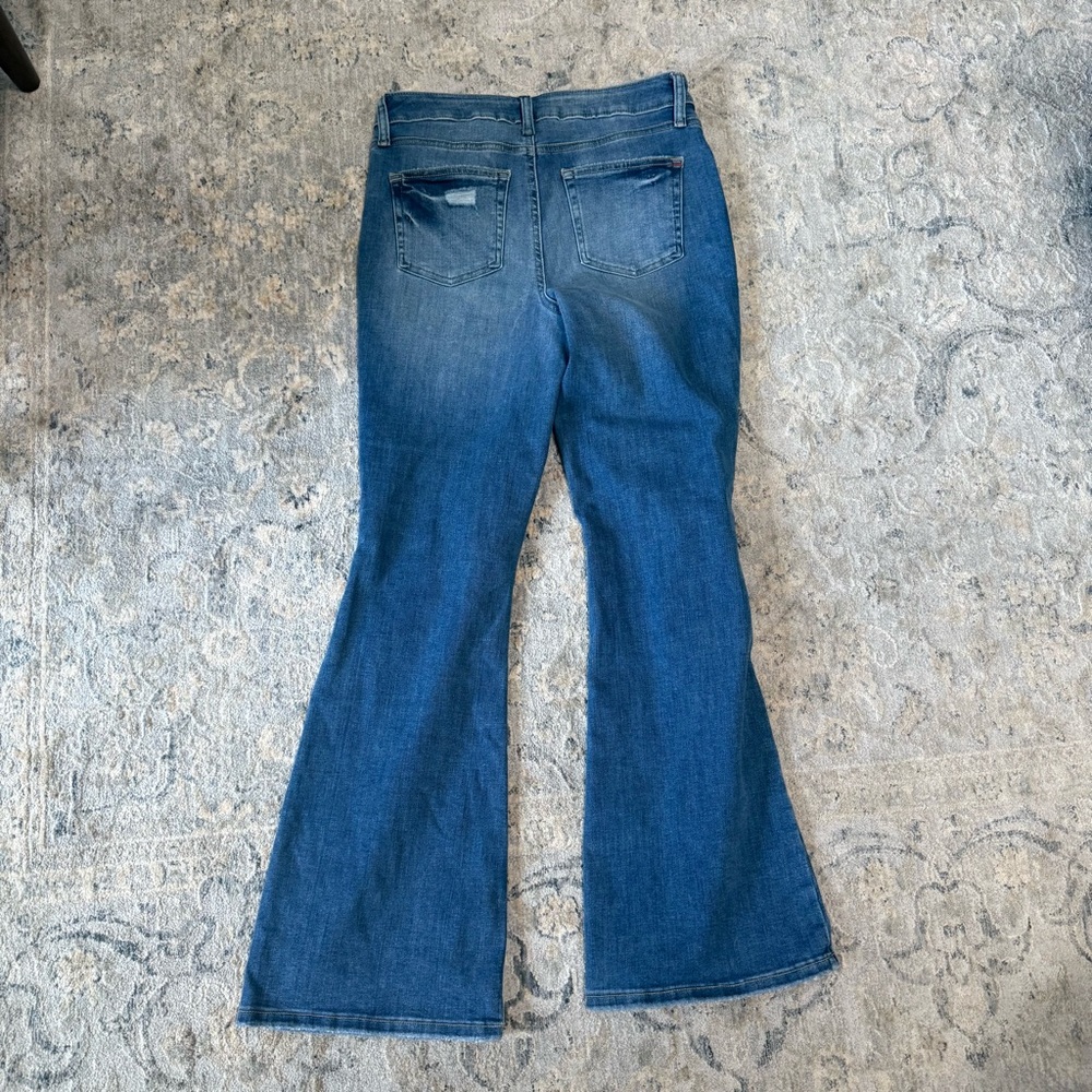Women’s Distressed Flare Jeans - Blue - Picture 4 of 5